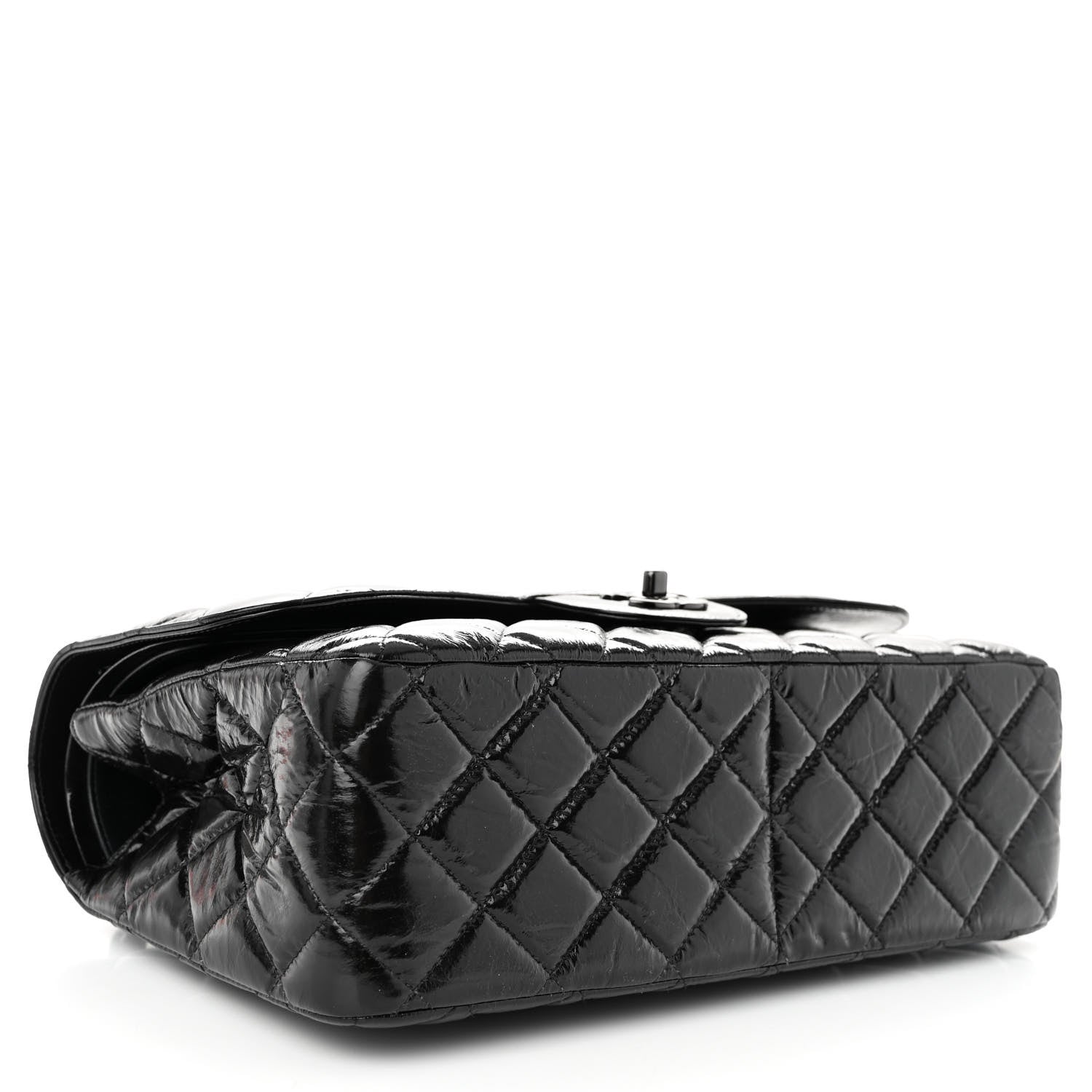 Chanel Shiny Distressed Calfskin Quilted Jumbo Double Flap So Black 4 of 10