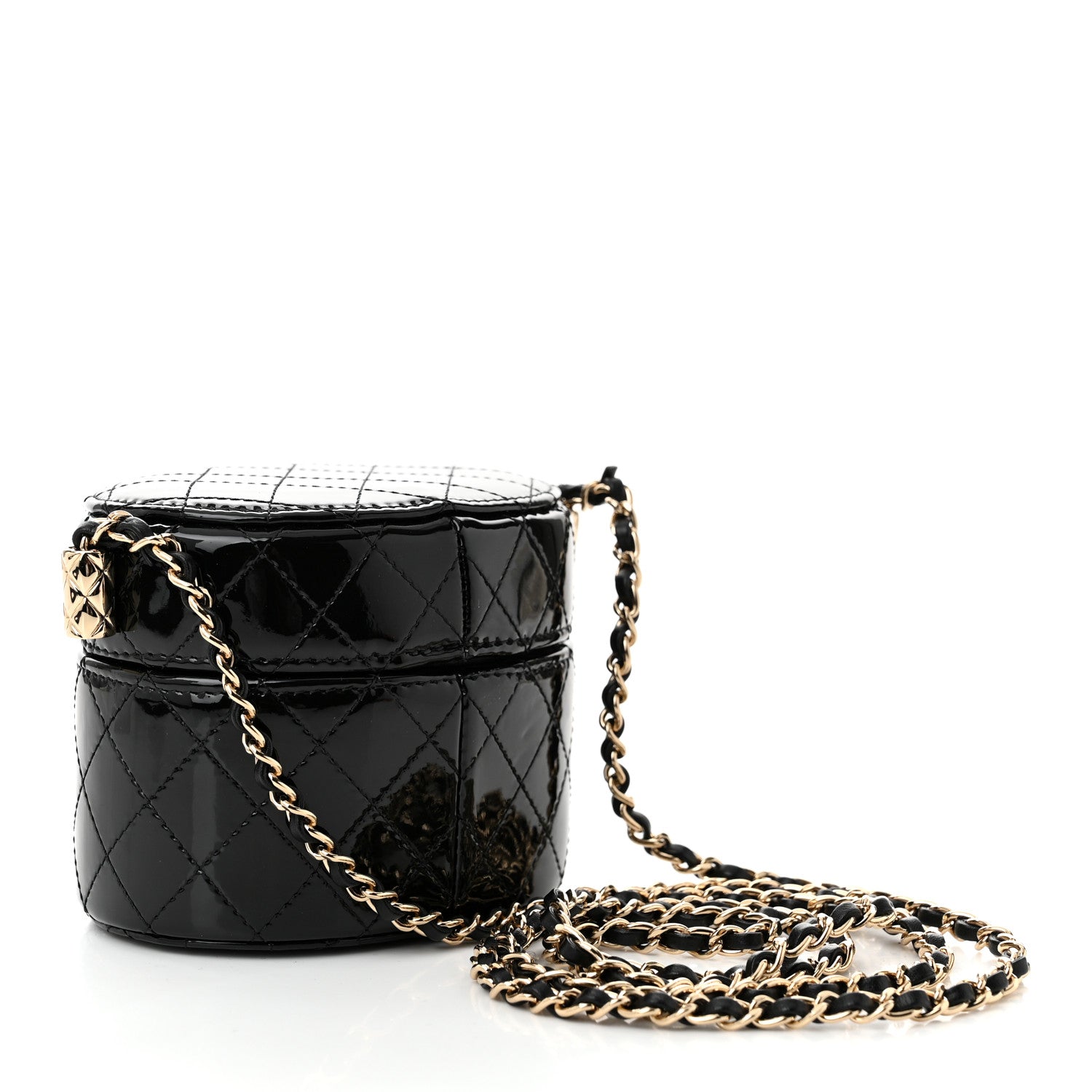 Chanel Patent Quilted Round Small Vanity With Chain Black 3 of 10