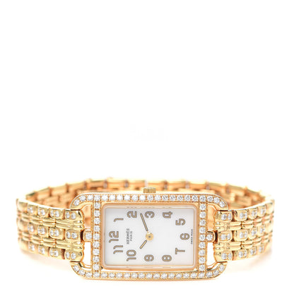 Hermes 18K Yellow Gold Diamond Mother of Pearl 20mm Nantucket Quartz Watch 2 of 6