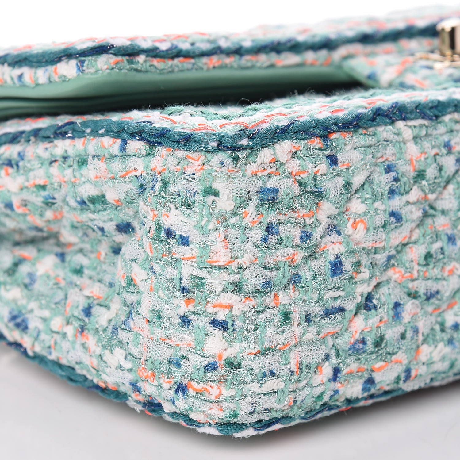 Chanel Tweed Quilted Medium Double Flap Green White Blue Orange 8 of 9