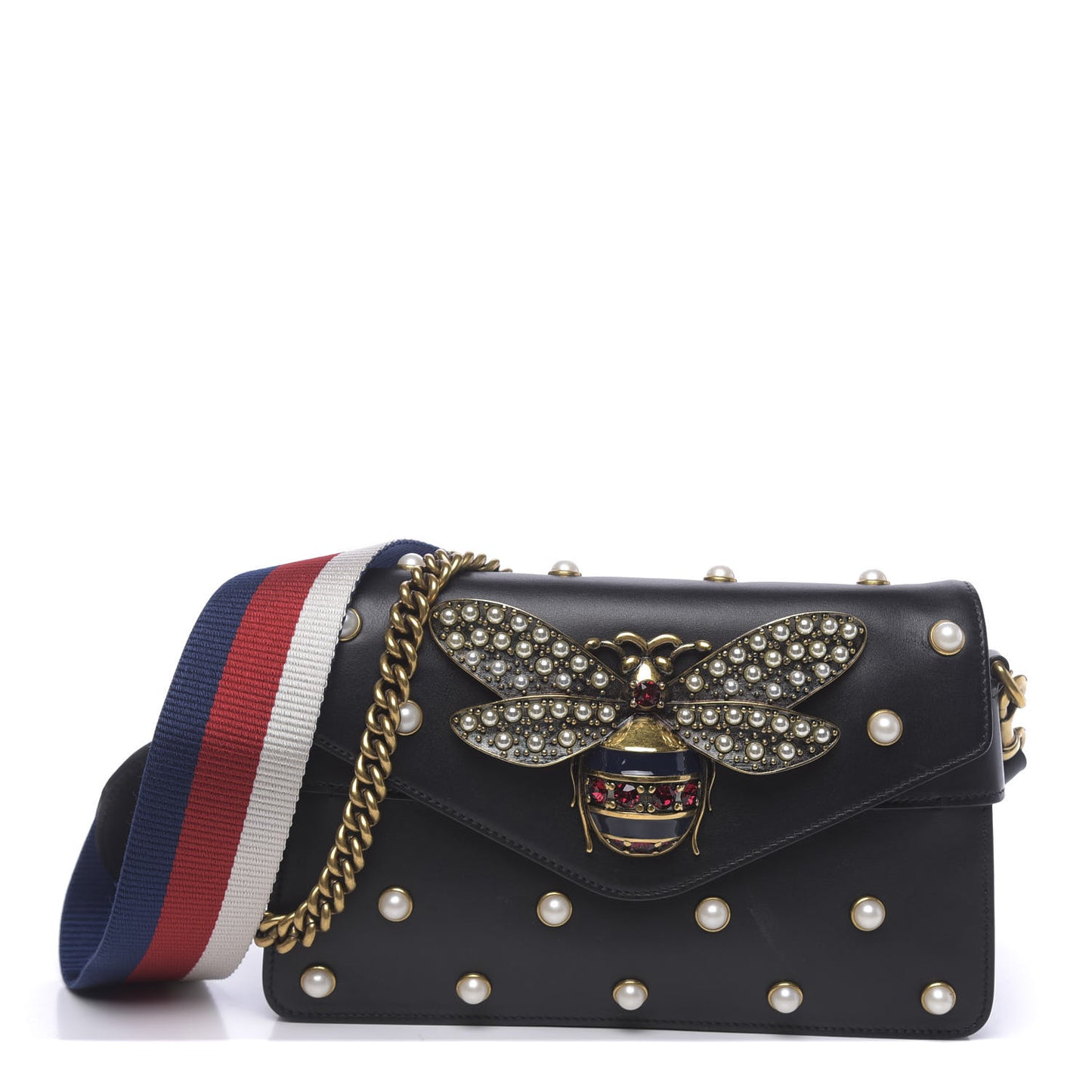 Nappa Pearl Studded Mini Queen Margaret Broadway Shoulder Bag Black