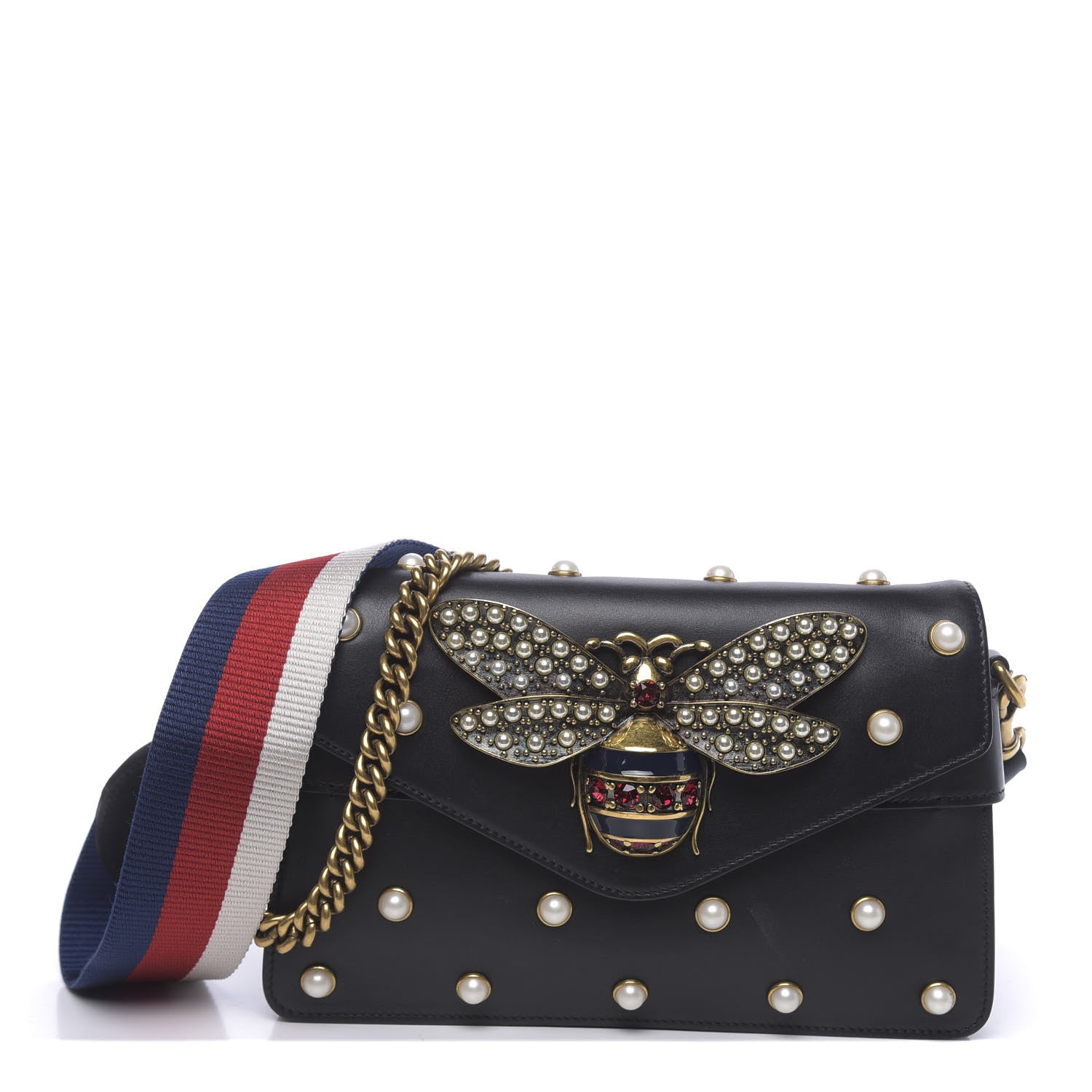 Gucci Nappa Pearl Studded Mini Queen Margaret Broadway Shoulder Bag Black 1 of 12