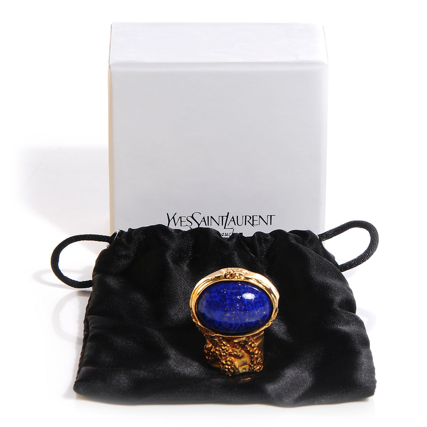 Glass Cabochon Arty Ovale Ring 6 Gold Lapis