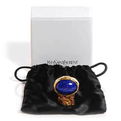 Saint Laurent Glass Cabochon Arty Ovale Ring 6 Gold Lapis 3 of 4