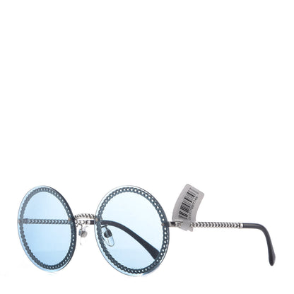 Chanel Round Removable Triple Hanging Chain Sunglasses 4245 Blue Silver 2 of 8