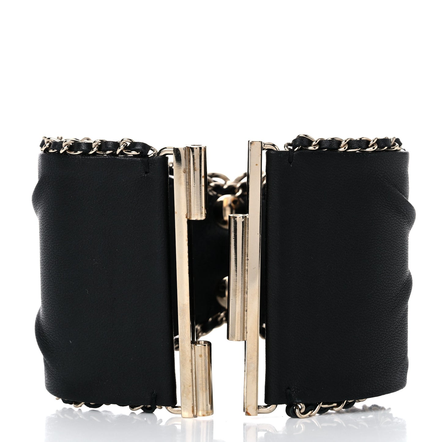 Lambskin Chain CC Cuff Bracelet Black Gold