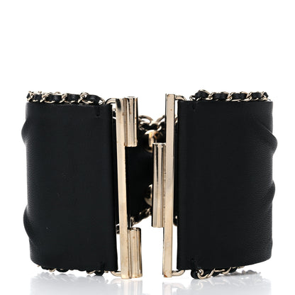 Chanel Lambskin Chain CC Cuff Bracelet Black Gold 3 of 9