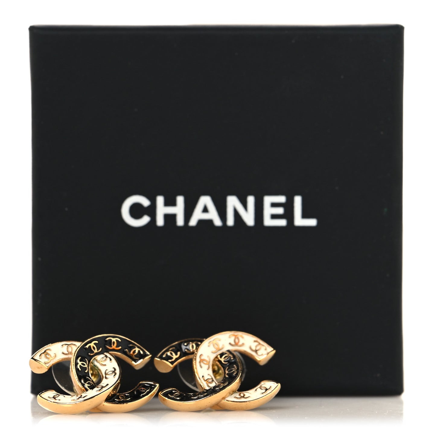 Enamel CC Logo Earrings Gold Black White