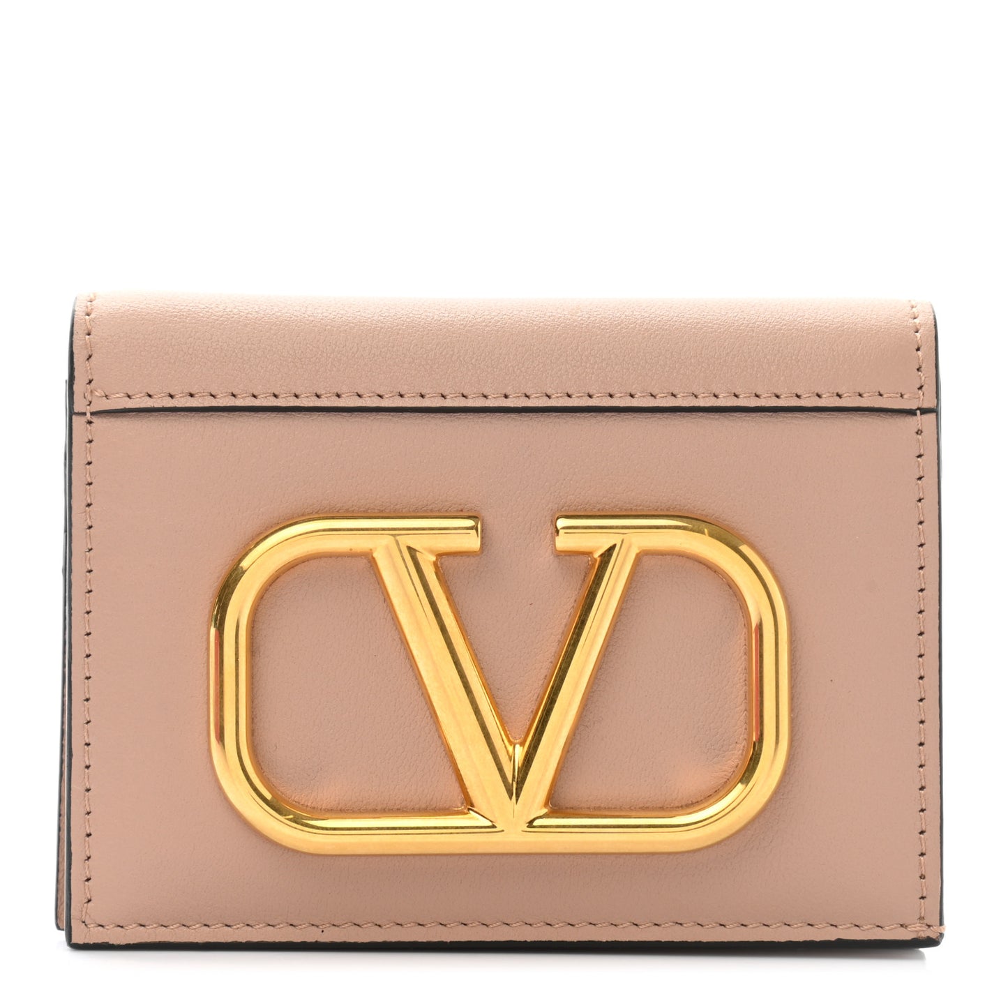 Calfskin Vlogo French Flap Wallet Rose Cannelle