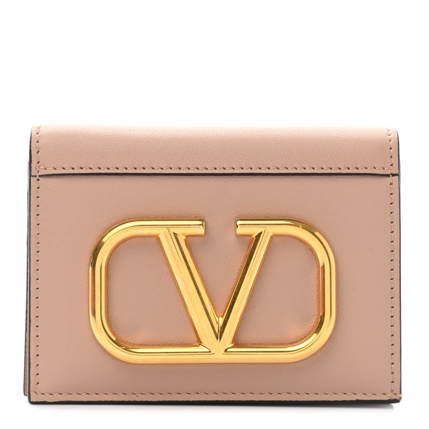 Valentino Garavani Calfskin Vlogo French Flap Wallet Rose Cannelle 1 of 9