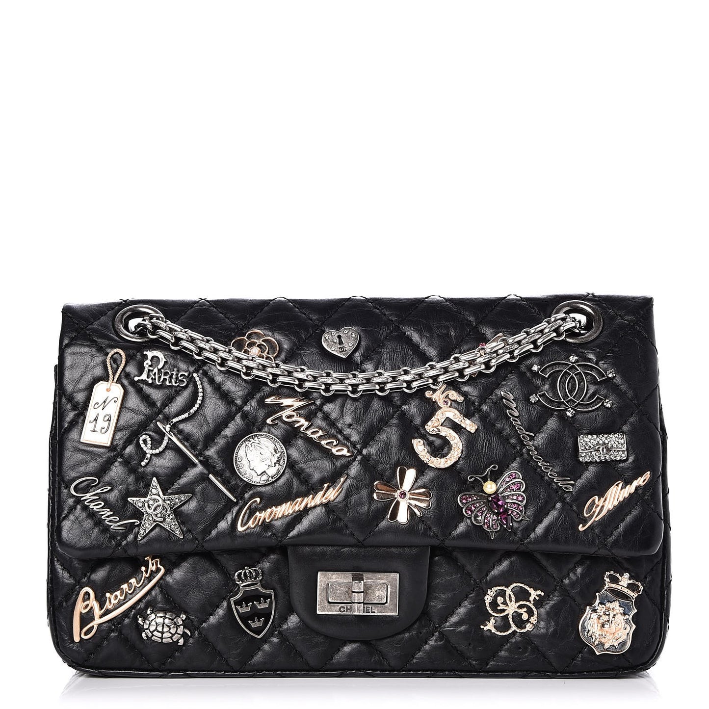 Aged Calfskin Lucky Charms 2.55 Reissue 225 Flap Black