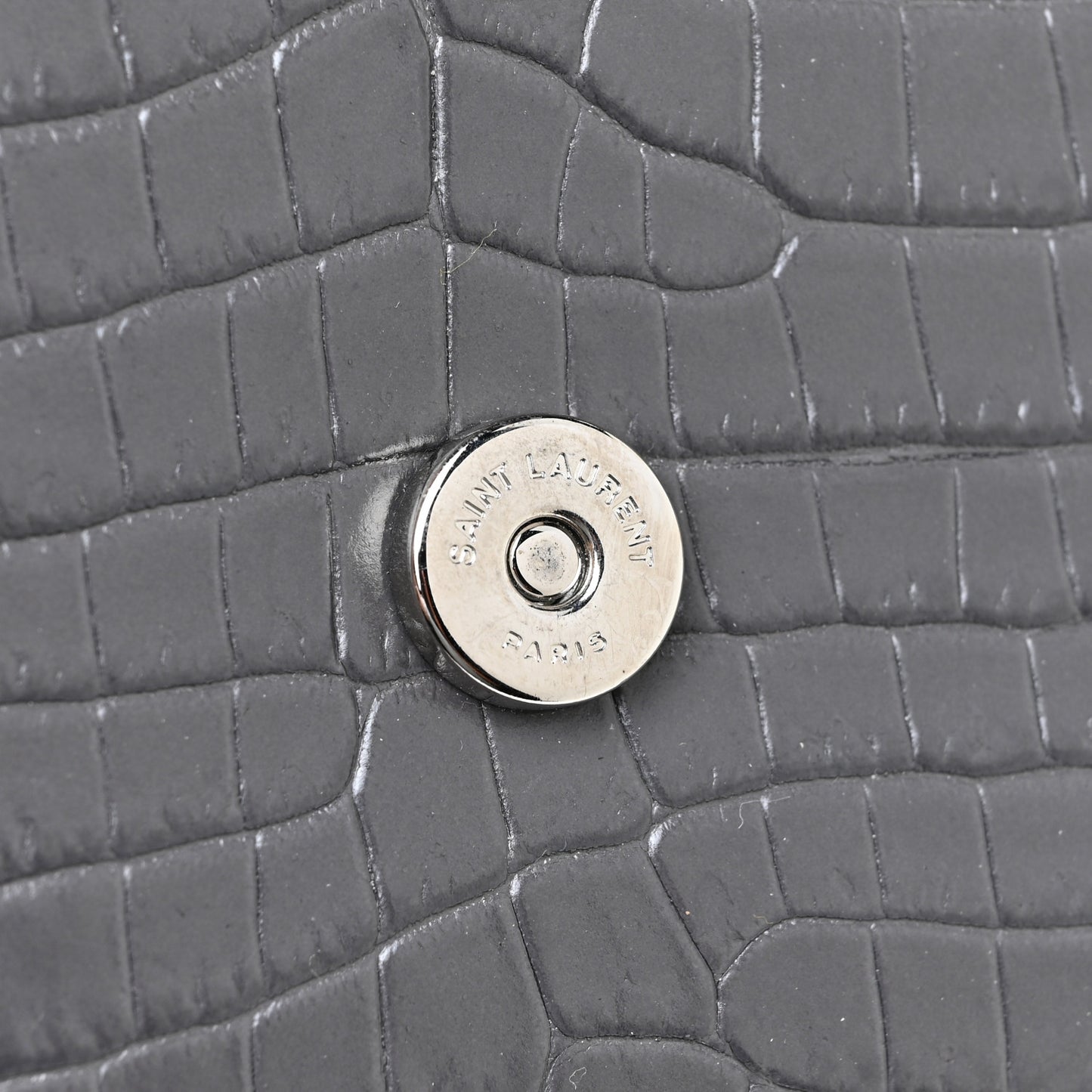 Calfskin Crocodile Embossed Medium Classic Monogram Kate Tassel Satchel Dark Grey