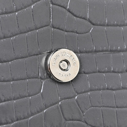 Saint Laurent Calfskin Crocodile Embossed Medium Classic Monogram Kate Tassel Satchel Dark Grey 10 of 11