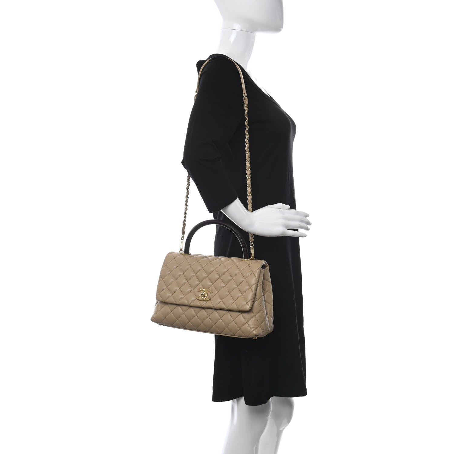 Chanel Caviar Lizard Quilted Small Coco Handle Flap Beige 2 of 13