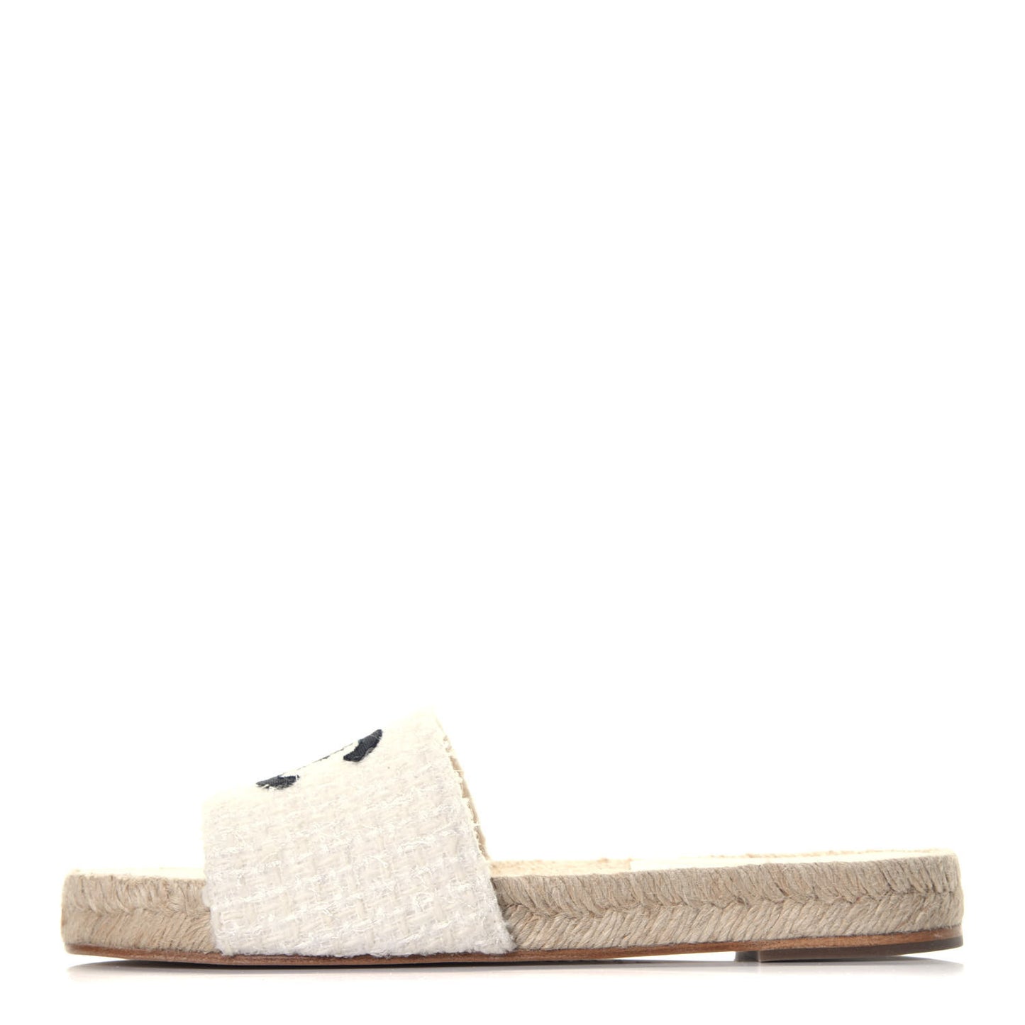 Tweed Grosgrain CC Espadrille Slip On Sandals 37 White Black