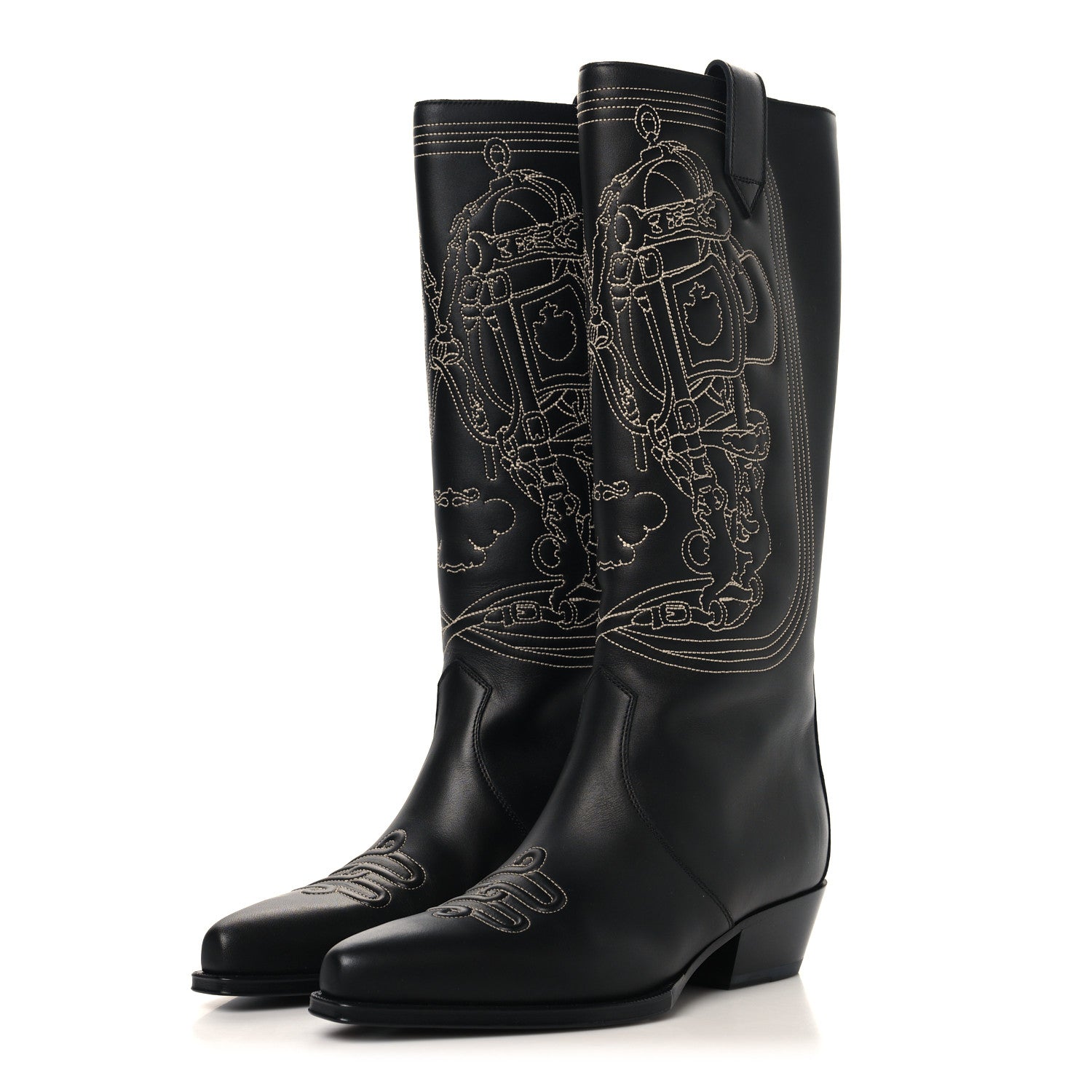 Hermes Calfskin Folk 35 Boots 38.5 Black 3 of 7