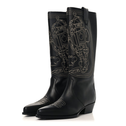 Hermes Calfskin Folk 35 Boots 38.5 Black 3 of 7