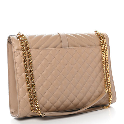 Saint Laurent Grain De Poudre Mixed Matelasse Large Triquilt Monogram Satchel Dark Beige 3 of 8