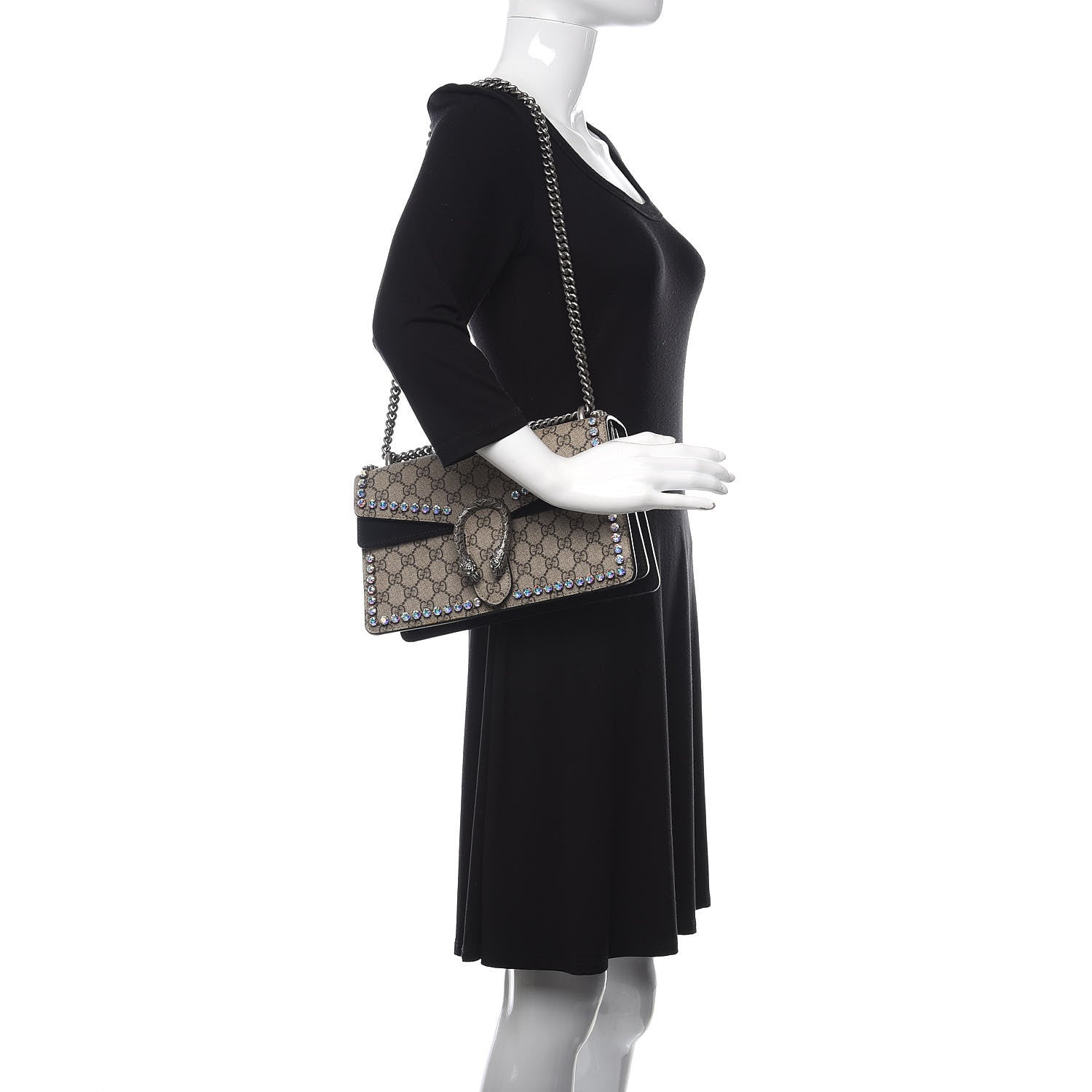 Gucci GG Supreme Monogram Crystal Small Dionysus Shoulder Bag Black 2 of 13