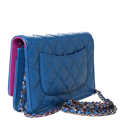Chanel Lambskin Quilted Wallet On Chain WOC Dark Blue Pink 3 of 12