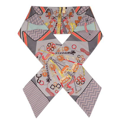 Hermes Silk Bouquets Selliers Maxi Twilly Gris Orange Vert d'Eau 1 of 6