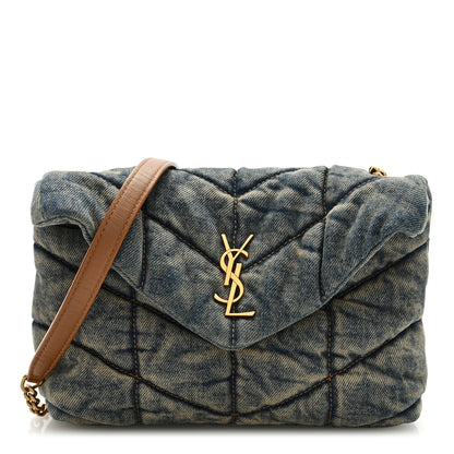 Saint Laurent Denim Quilted Toy Loulou Puffer Monogram Chain Satchel Blue Cinnamon 1 of 10