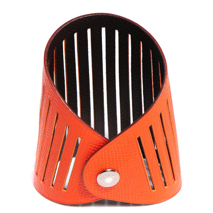 Hermes Epsom Petit H Ajoure Reversible Cuff Orange Chocolate 3 of 8