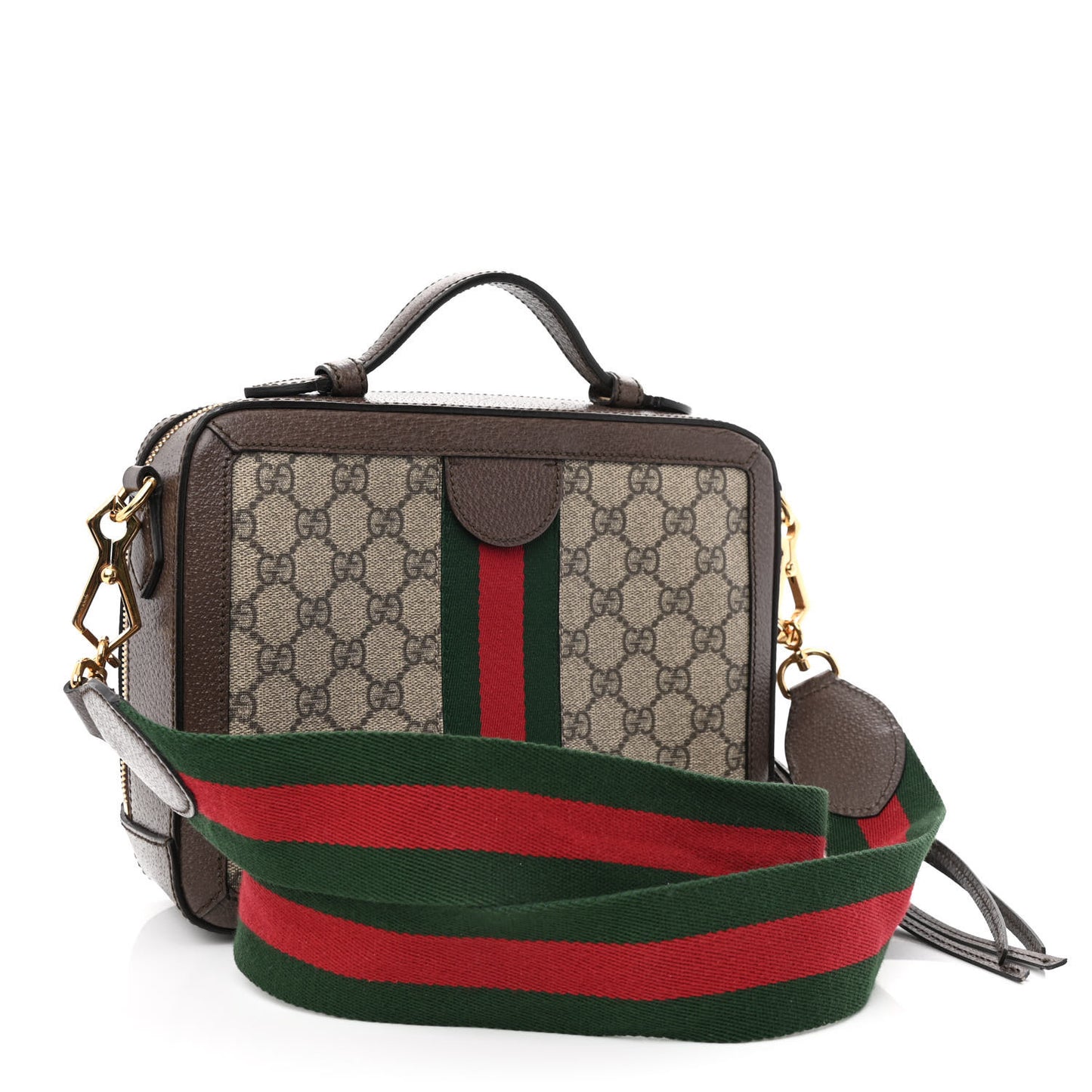 GG Supreme Monogram Web Small Ophidia Top Handle Shoulder Bag Brown