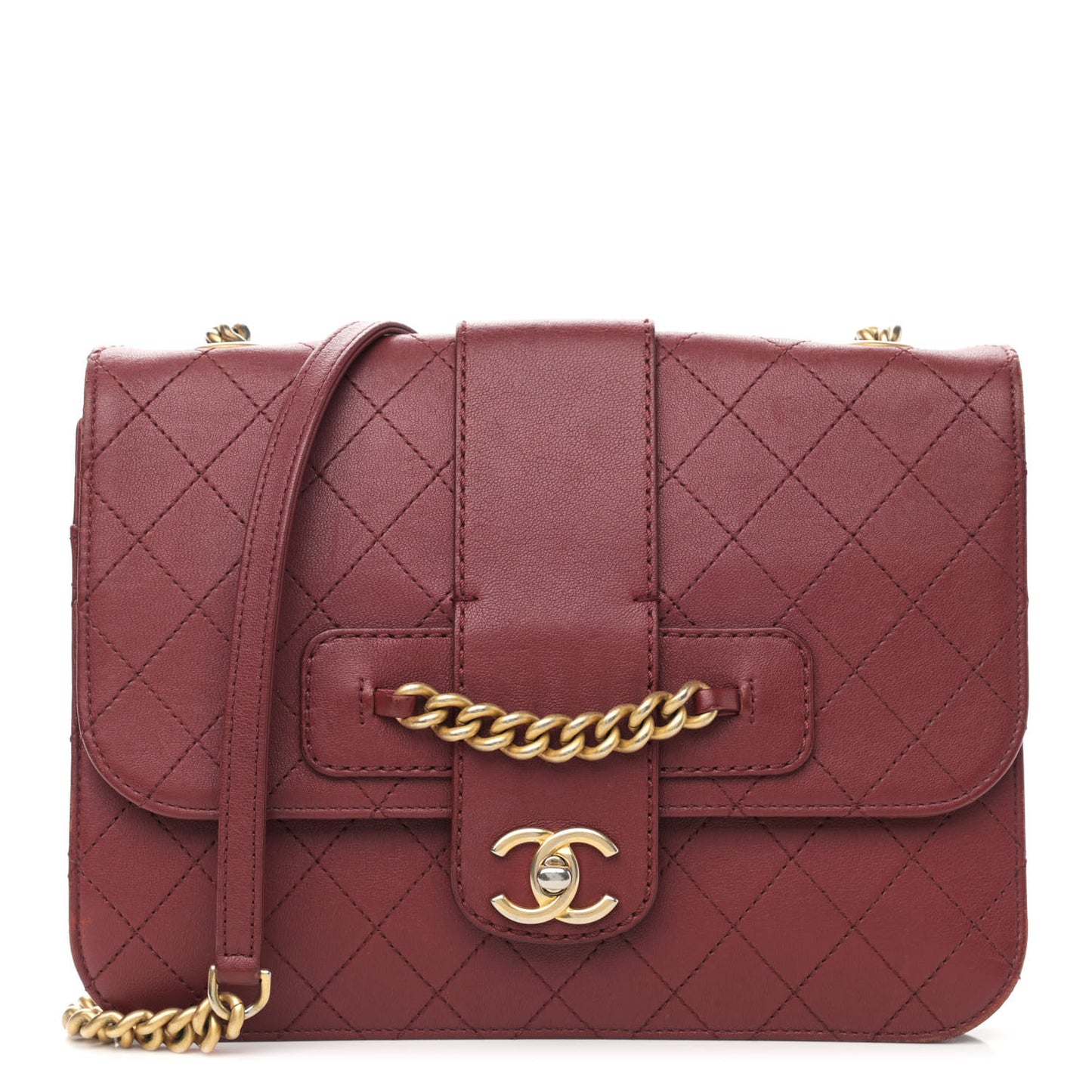 Sheepskin Stitched Chain Large Flap Bag Red