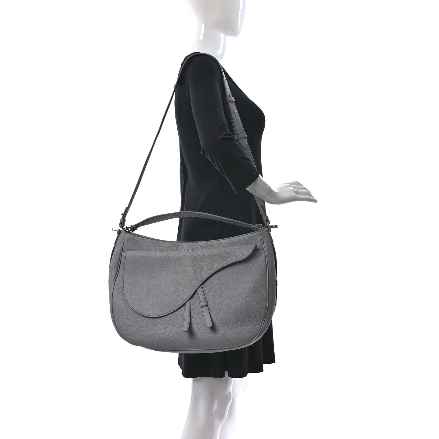 Grained Calfskin Soft Saddle Bag Grey