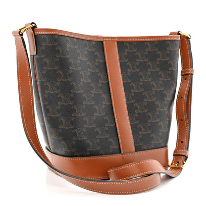 Celine Triomphe Canvas Calfskin Small Bucket Bag Tan 3 of 9