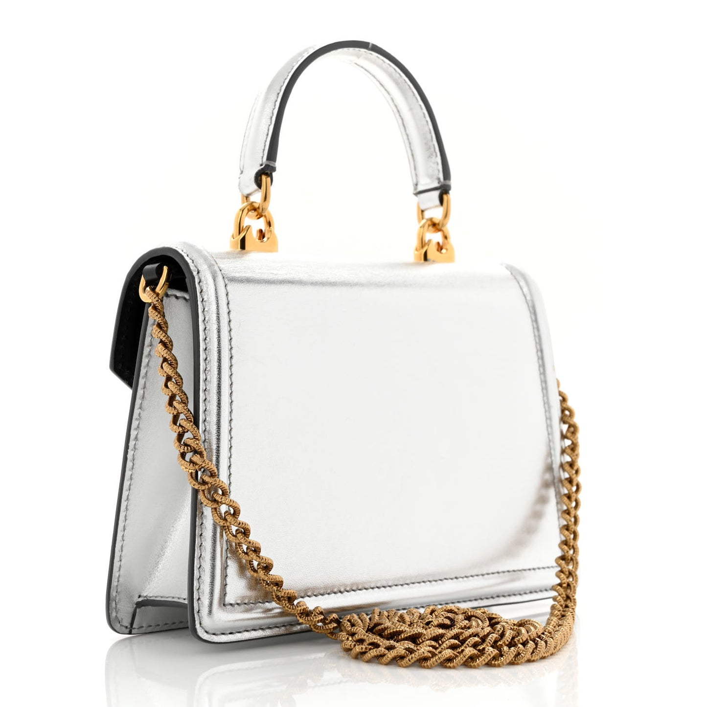 Metallic Nappa Small Devotion Top Handle Bag Silver