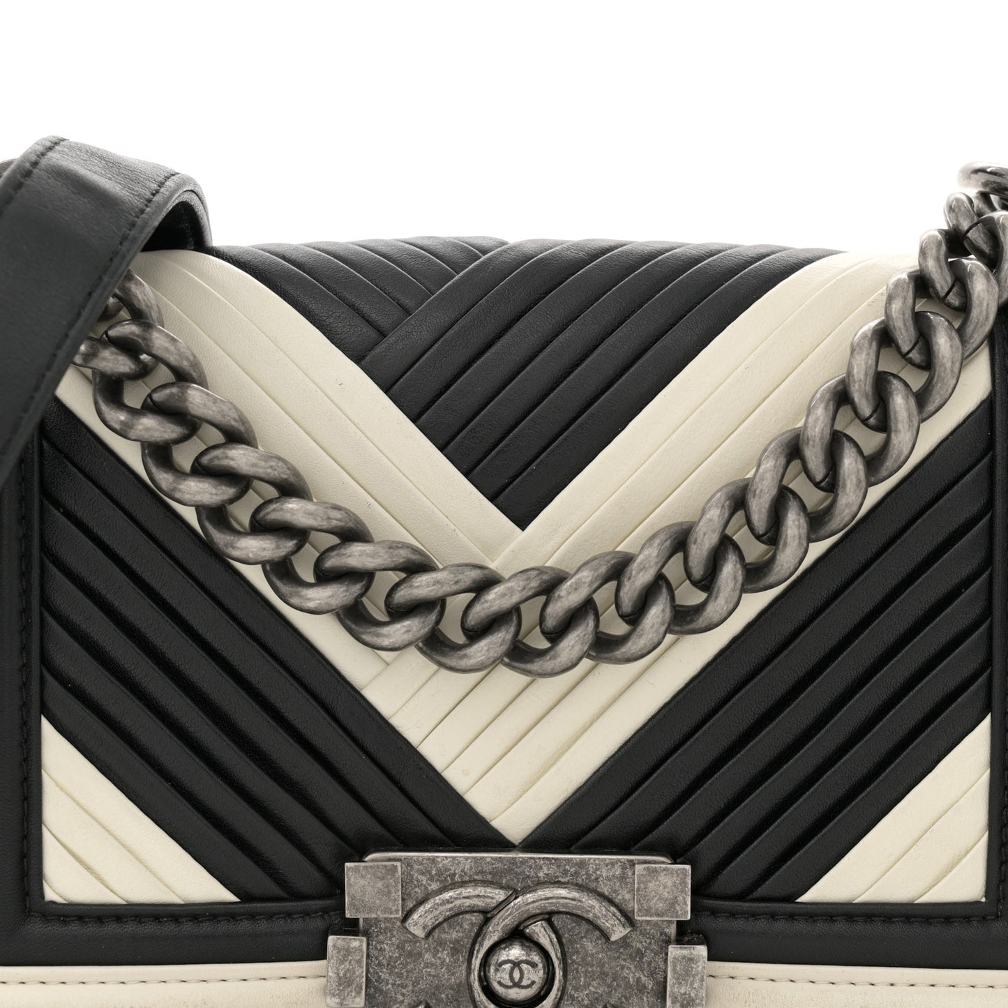 Calfskin Pleated Small Boy In Rome Flap Black White