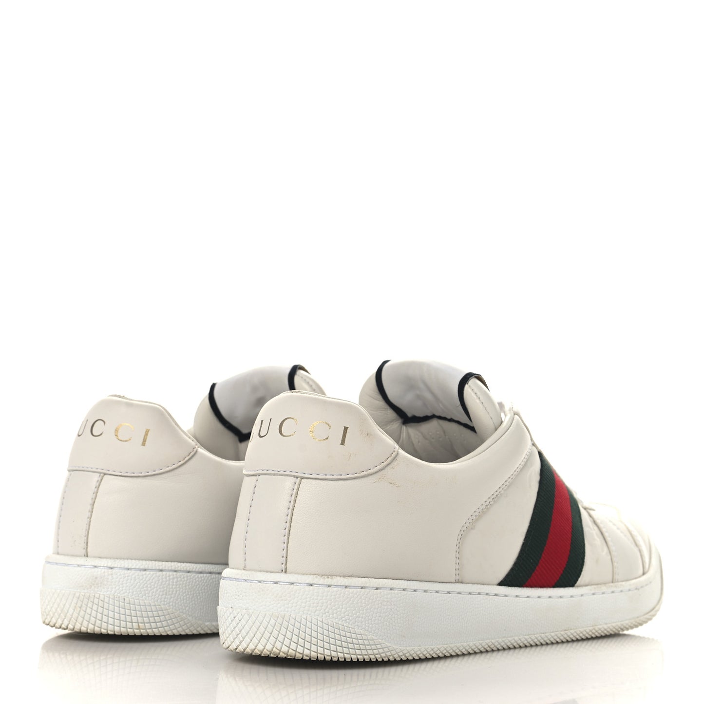 Calfskin Embossed GG Monogram Web Womens Screener Sneakers 39 White Green