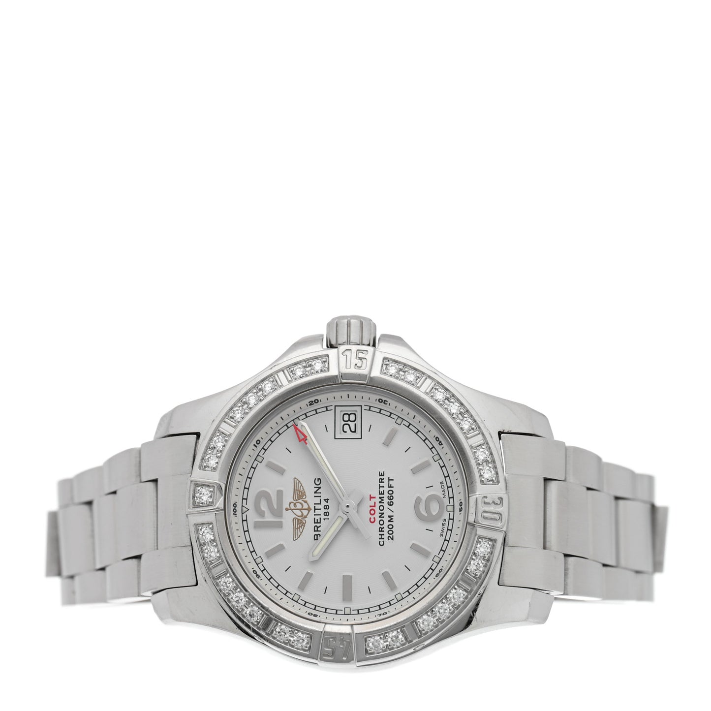 Stainless Steel Diamond Bezel 33mm Colt Lady Quartz Watch White A7738853