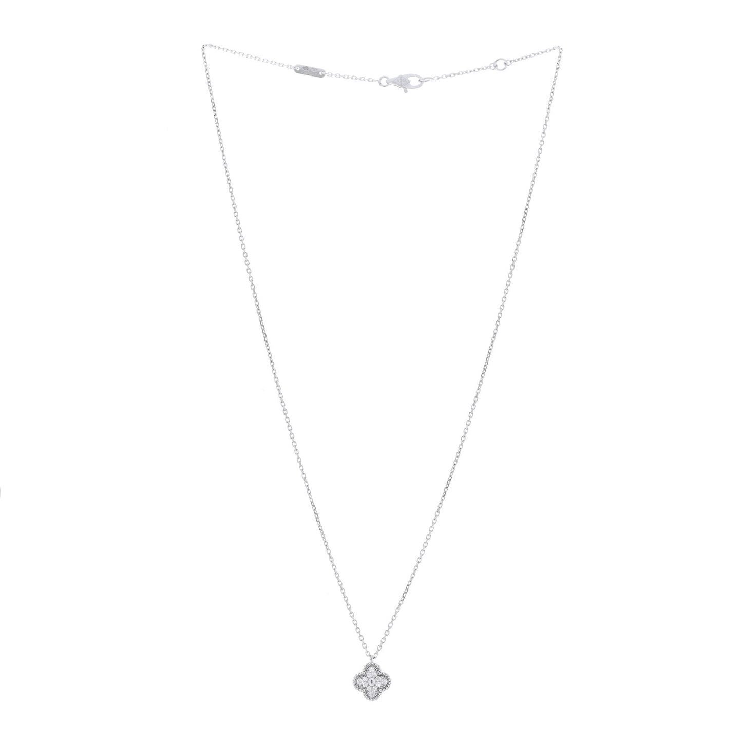 18K White Gold Diamond Sweet Alhambra Pendant Necklace