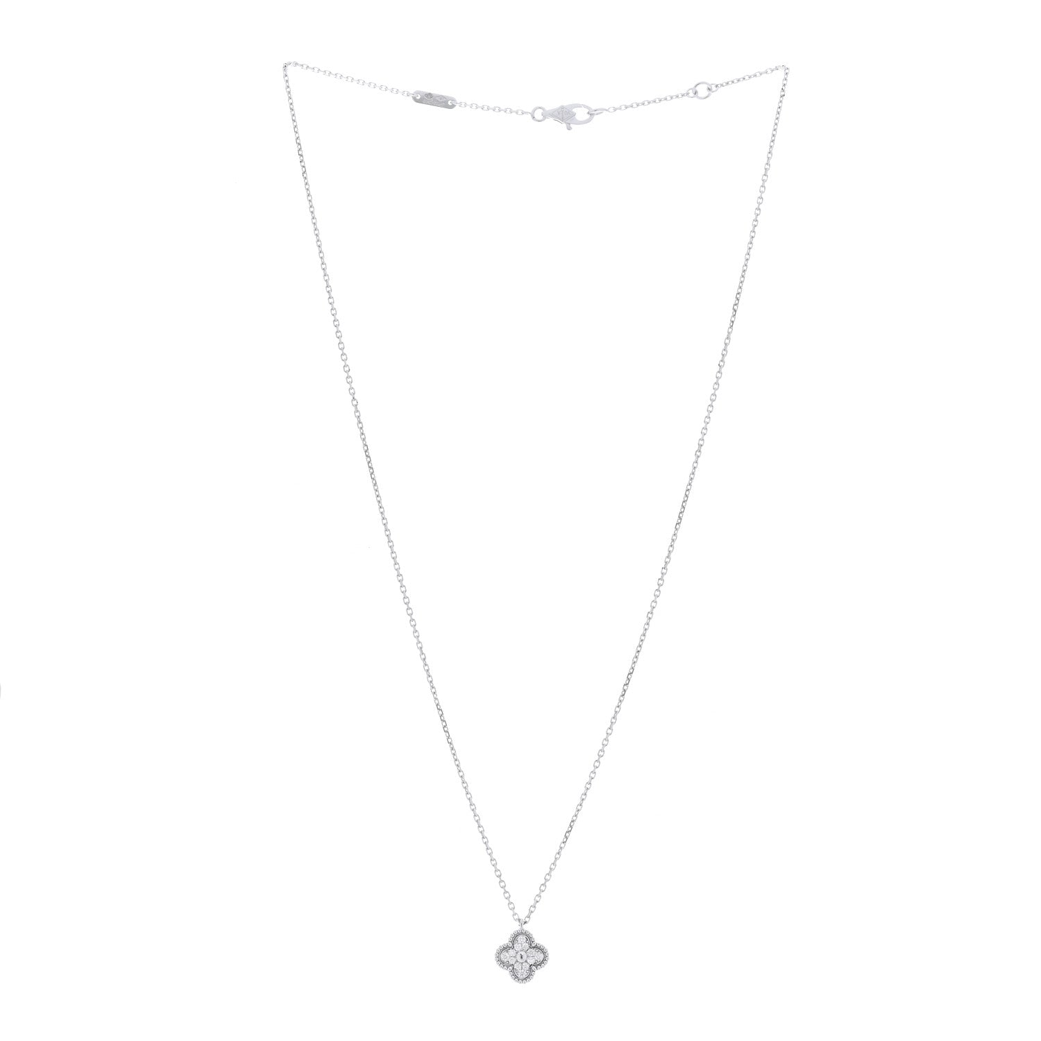 Van Cleef & Arpels 18K White Gold Diamond Sweet Alhambra Pendant Necklace 3 of 4