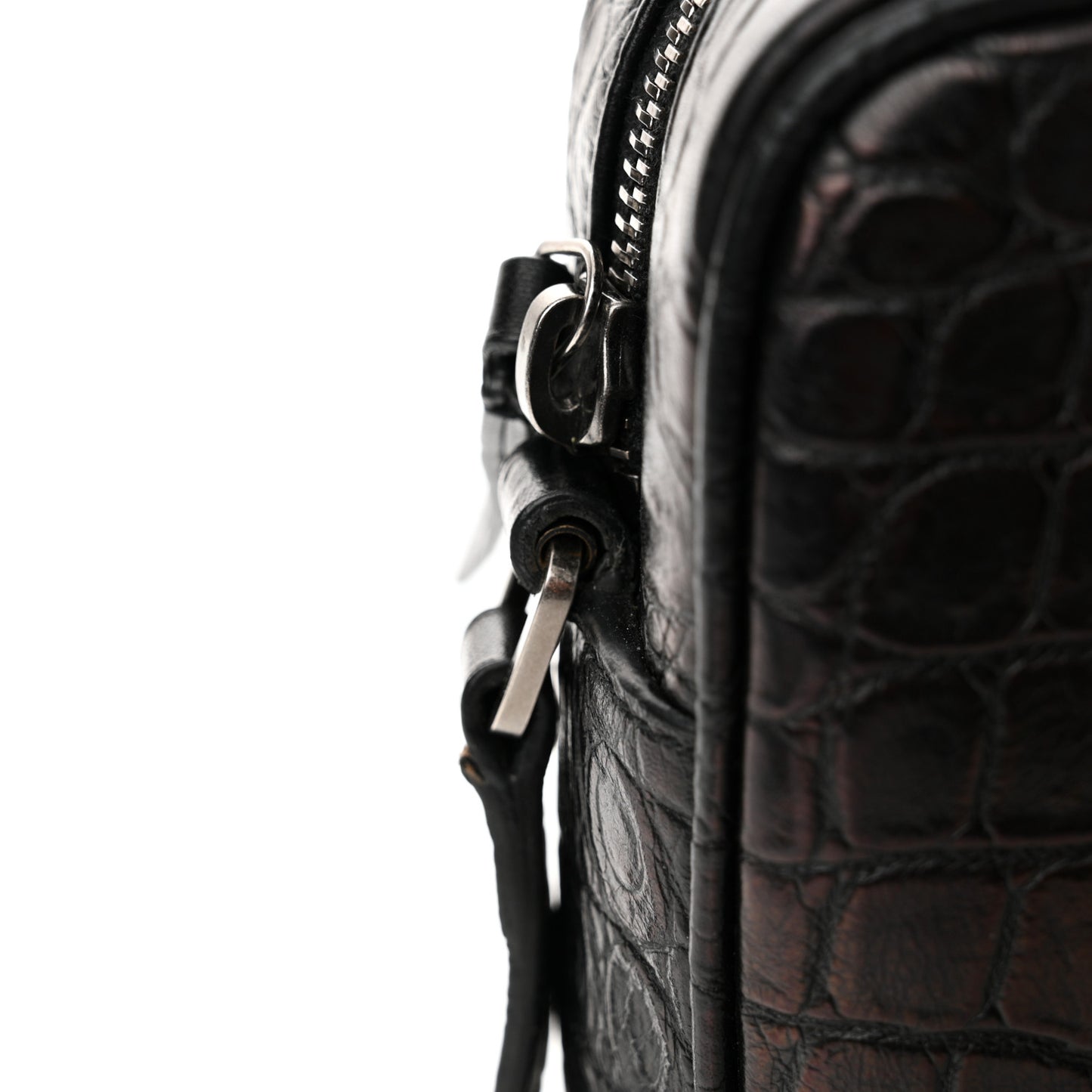 Calfskin Crocodile Embossed Monogram Lou Camera Bag Black