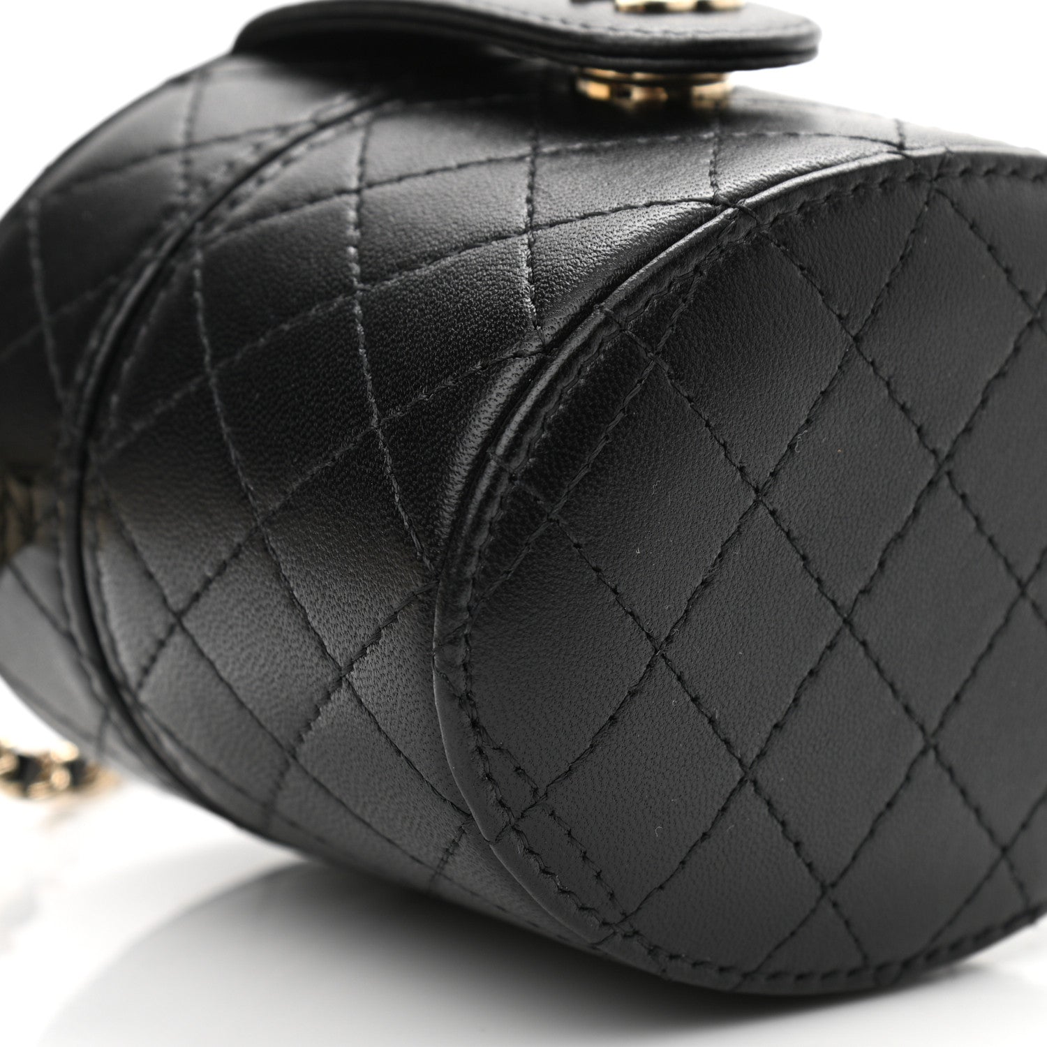 Chanel Lambskin Quilted Mini Round Vanity Case With Chain Black 9 of 11