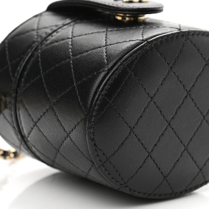 Chanel Lambskin Quilted Mini Round Vanity Case With Chain Black 9 of 11