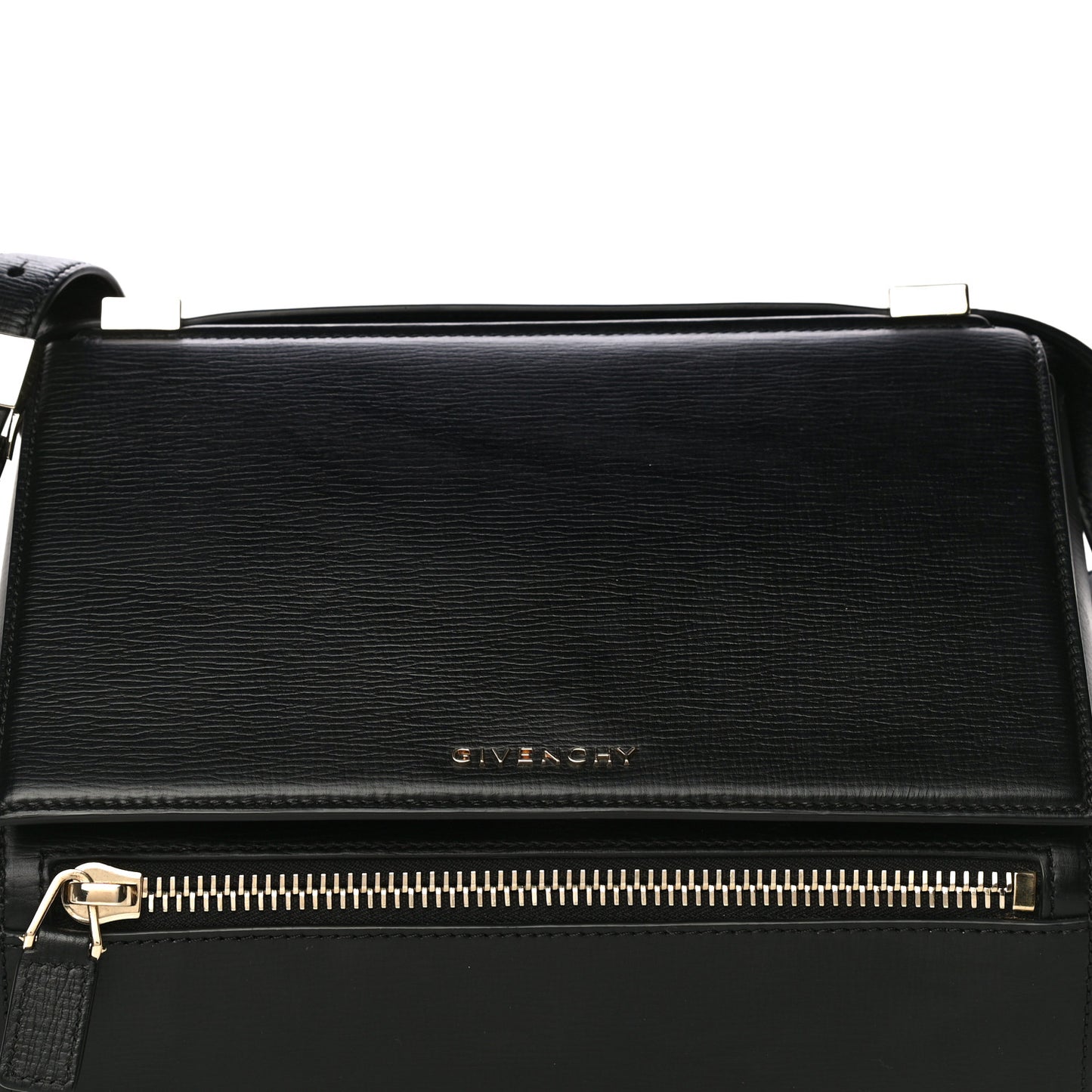 Textured Calfskin Medium Pandora Box Crossbody Bag Black