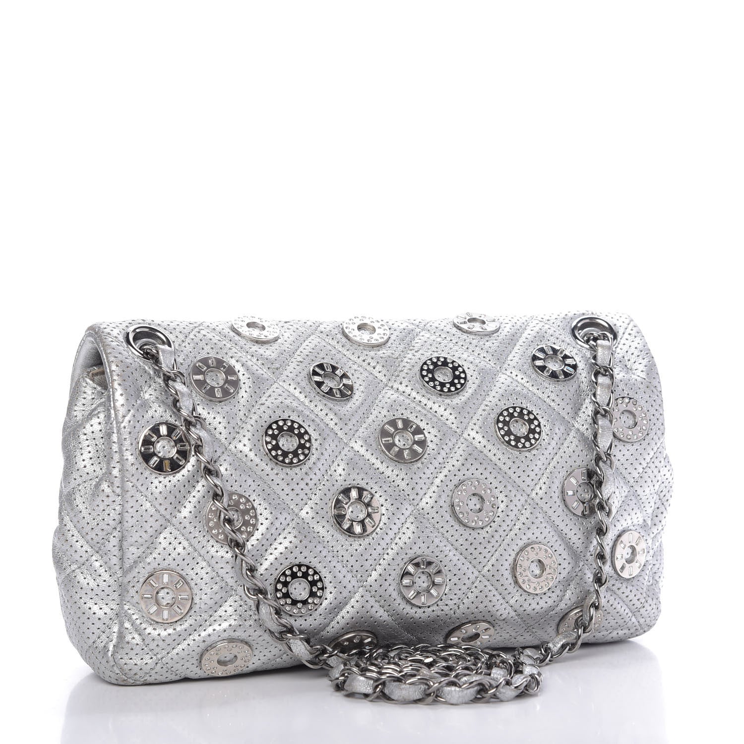 Chanel Metallic Lambskin Perforated Quilted Medium CC Medals Flap Silver 4 of 10