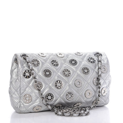 Chanel Metallic Lambskin Perforated Quilted Medium CC Medals Flap Silver 4 of 10