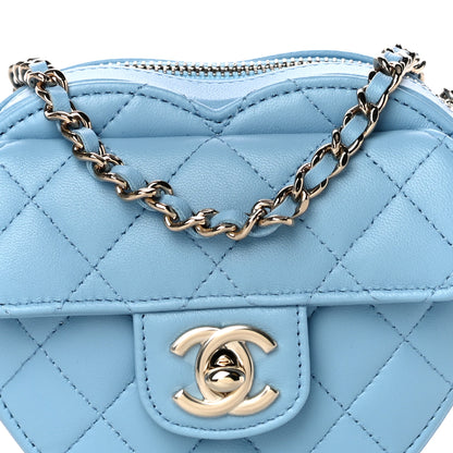 Chanel Lambskin Quilted CC In Love Heart Clutch With Chain Light Blue 6 of 10