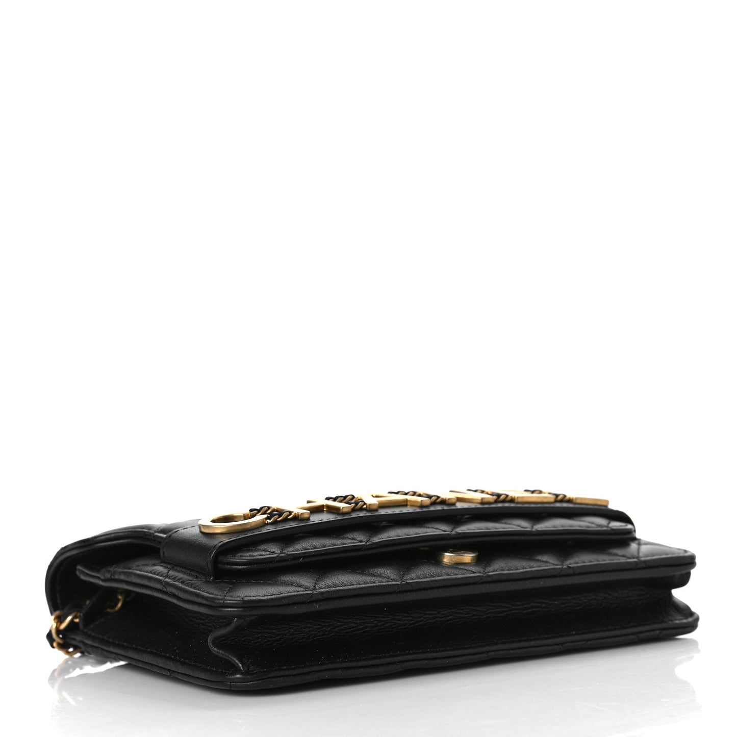 Calfskin Quilted Enchained Wallet On Chain WOC Black