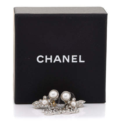 Chanel Crystal Pearl CC Leaf Earrings Silver 5 of 5
