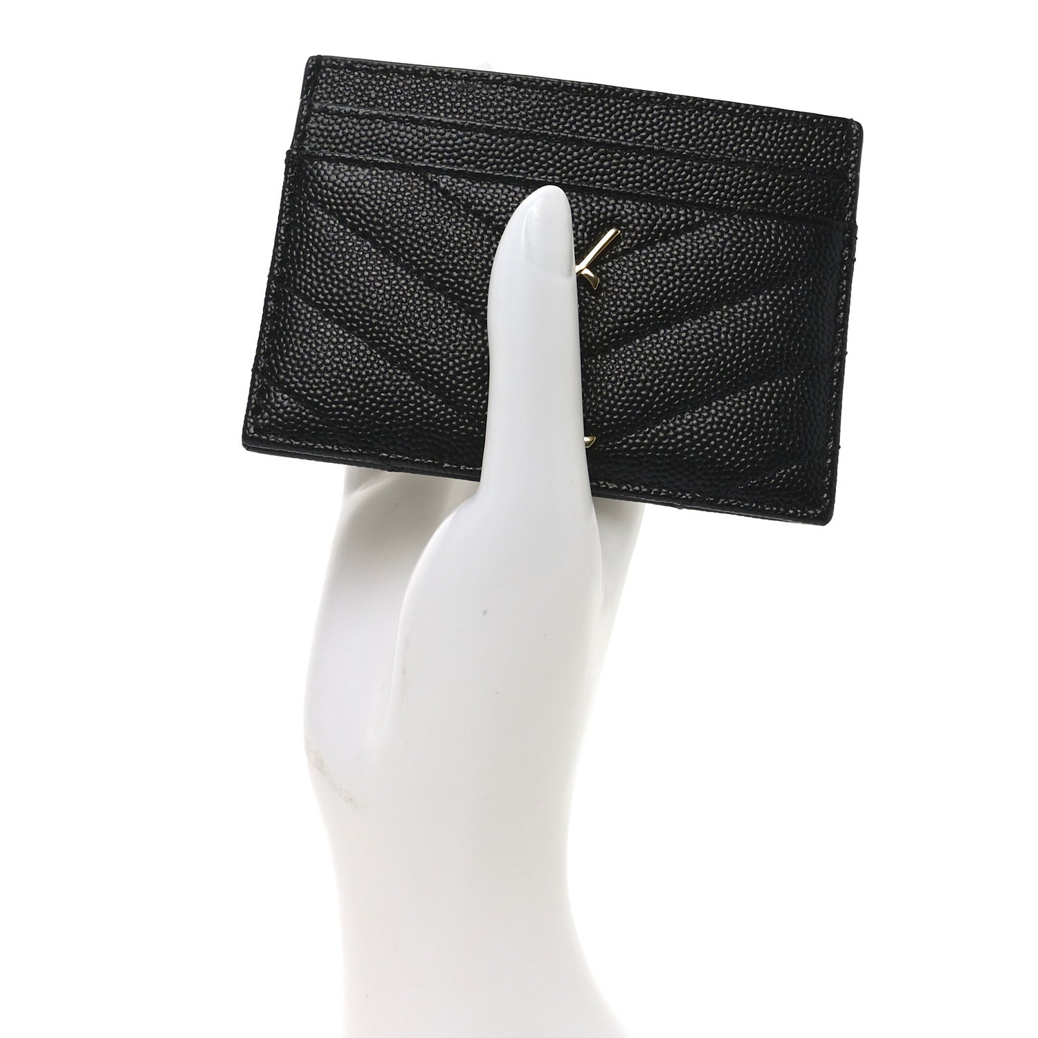 Saint Laurent Grain De Poudre Matelasse Chevron Monogram Credit Card Case Black 2 of 6