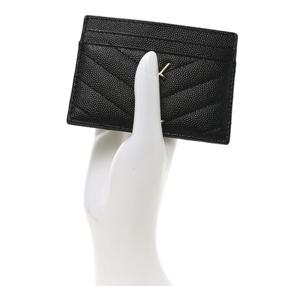 Saint Laurent Grain De Poudre Matelasse Chevron Monogram Credit Card Case Black 2 of 6
