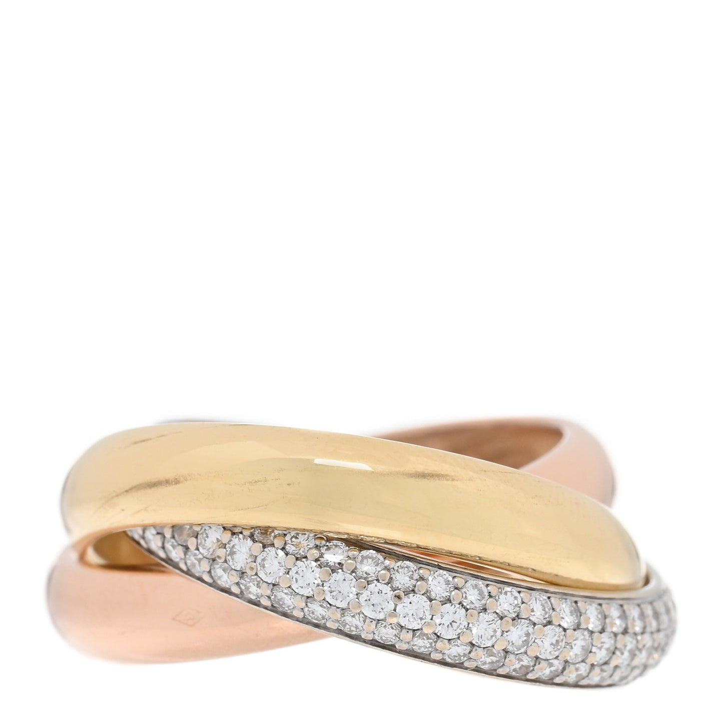18K White Yellow Pink Gold Diamond Classic Trinity Paved Ring 53 6.25