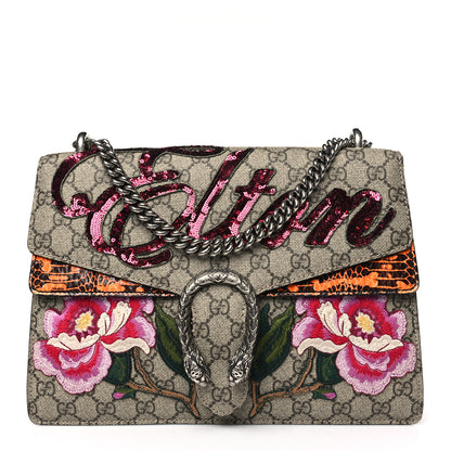 Gucci GG Supreme Monogram Snakeskin Elton Embroidered Medium Dionysus Shoulder Bag Beige Orange 1 of 9